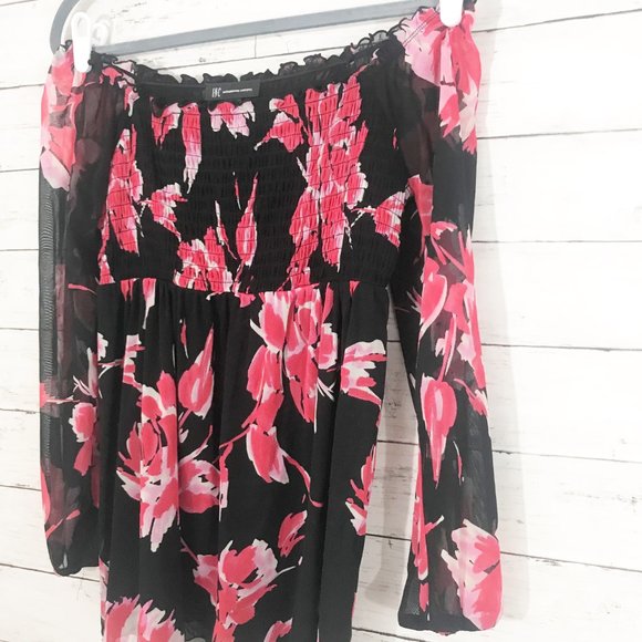INC Black & Pink Floral Off The Shoulder Blouse - Picture 4 of 7